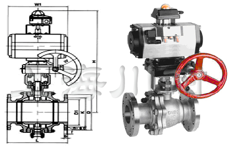 Q641Y帶手動(dòng)氣動(dòng)硬密封球閥結(jié)構(gòu)圖